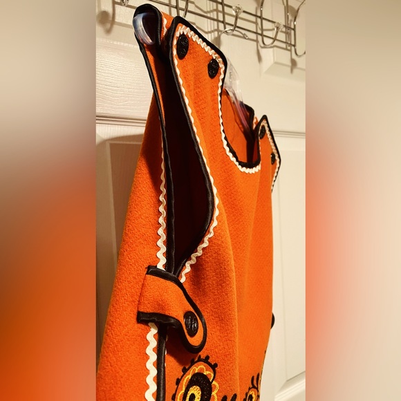 VINTAGE RUSSIAN STYLE KIDS VEST FLORAL ORANGE WOOL EMBROIDERED - Picture 7 of 10